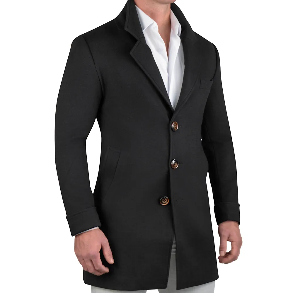 State and Liberty 3 Button Overcoat - Black Herringbone| Coats & Jackets