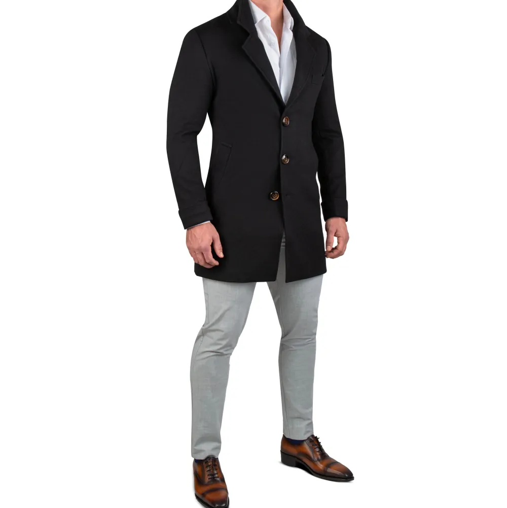 State and Liberty 3 Button Overcoat - Black Herringbone| Coats & Jackets