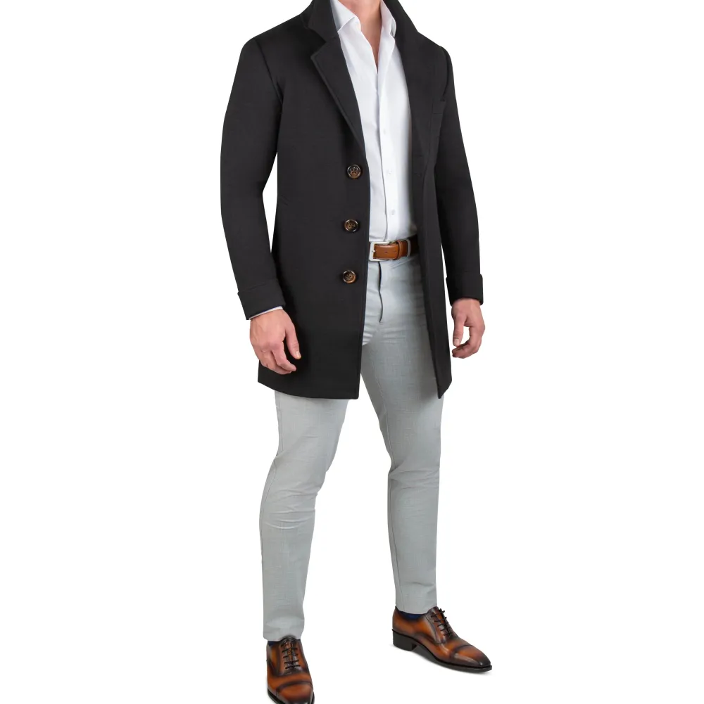 State and Liberty 3 Button Overcoat - Black Herringbone| Coats & Jackets