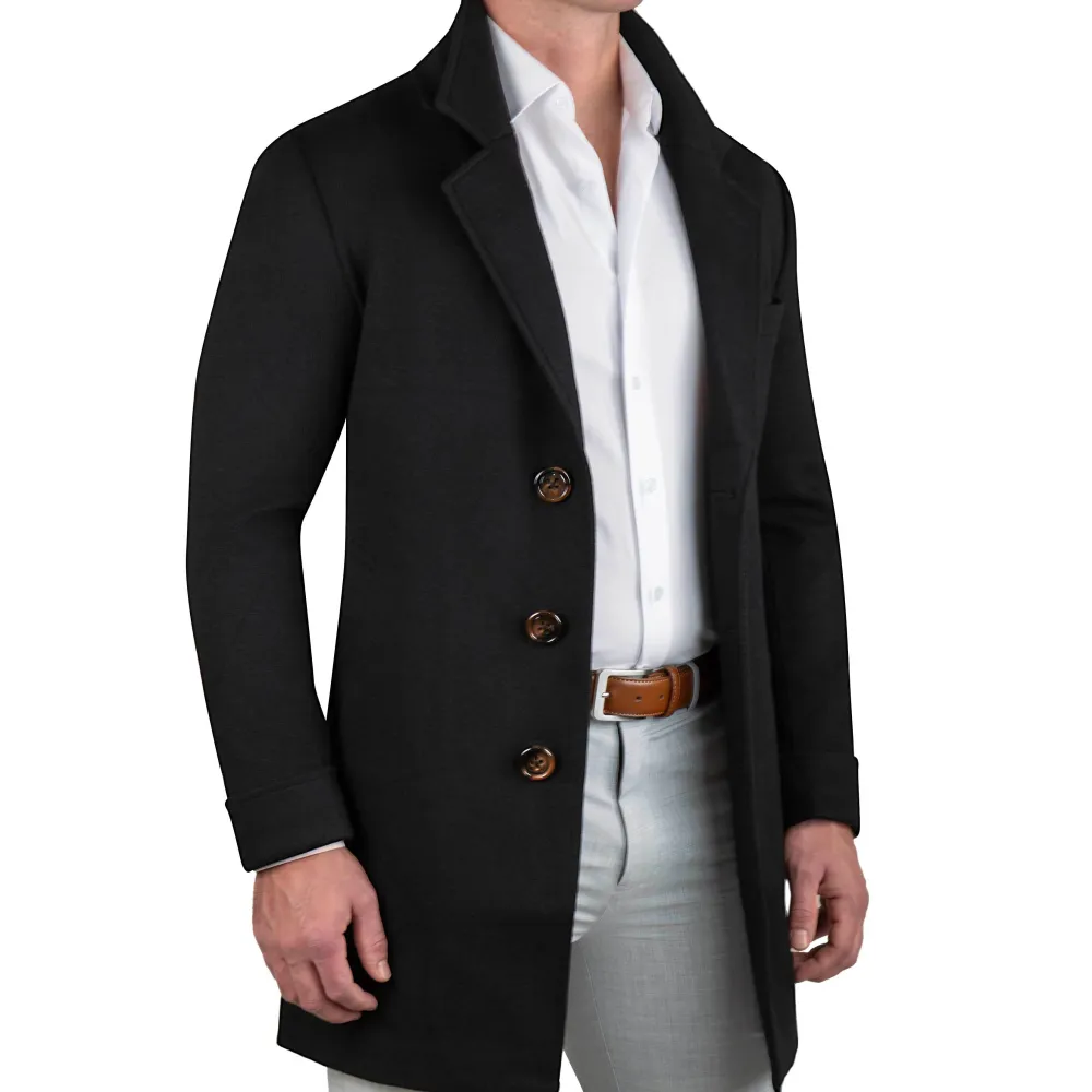 State and Liberty 3 Button Overcoat - Black Herringbone| Coats & Jackets