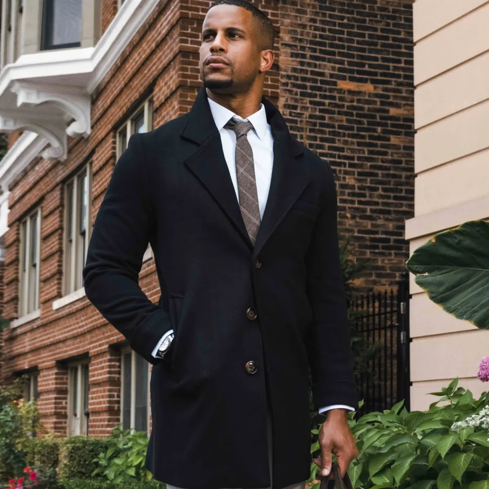 State and Liberty 3 Button Overcoat - Black Herringbone| Coats & Jackets
