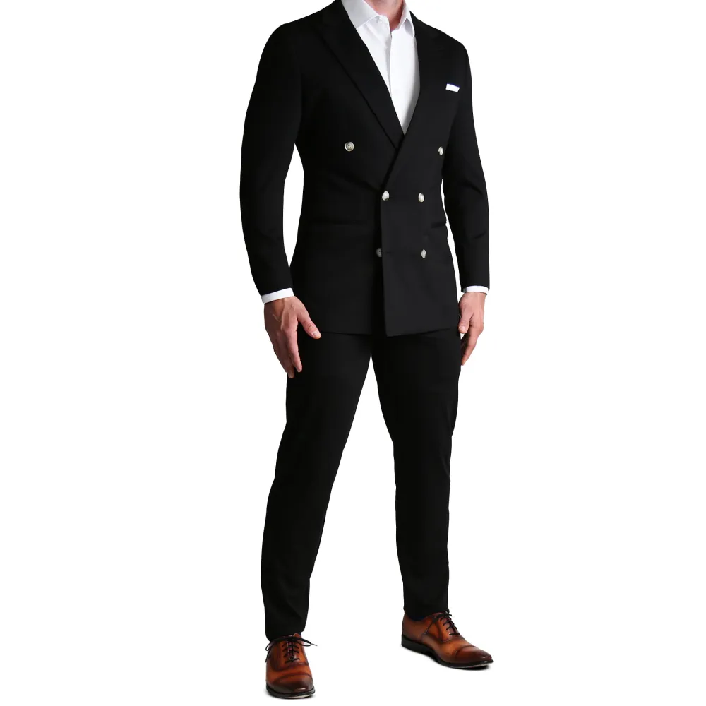 State and Liberty Athletic Fit Stretch Blazer - Black Double Breasted| Casual Blazers|Blazers
