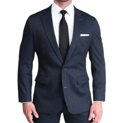 State and Liberty Athletic Fit Stretch Blazer - Knit Blue Chalk Stripe| Casual Blazers|Blazers