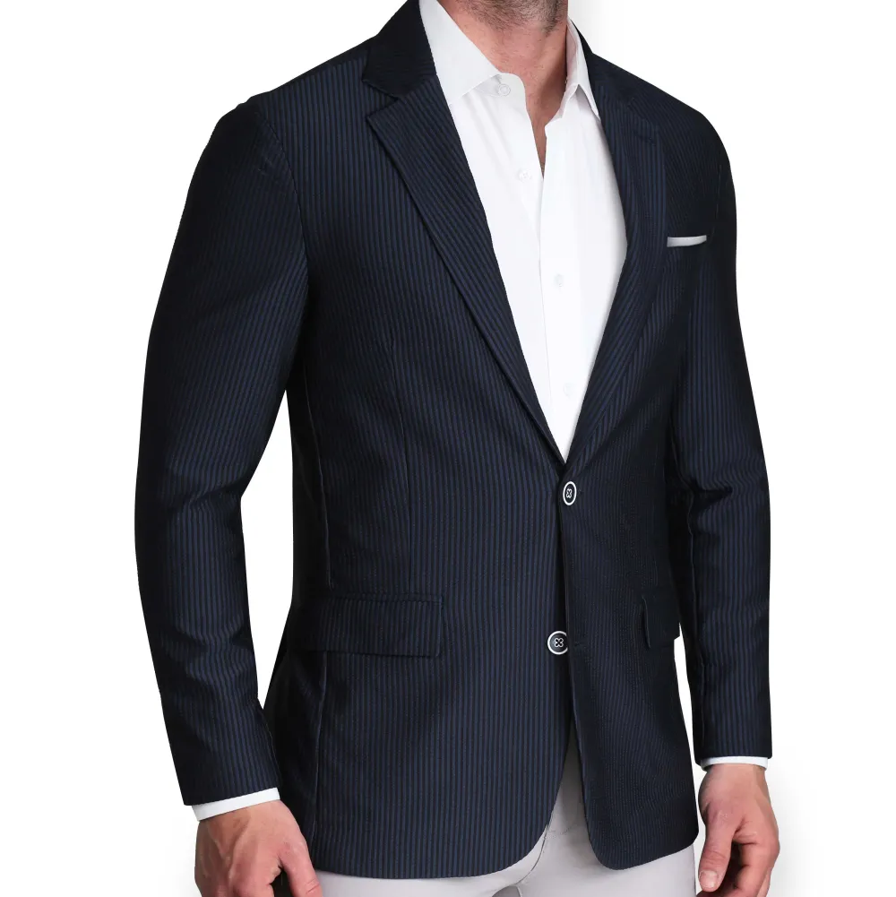 State and Liberty Athletic Fit Stretch Blazer - Navy Seersucker| Casual Blazers|Blazers