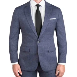 State and Liberty Athletic Fit Stretch Blazer - Storm Blue & Navy Plaid| Casual Blazers|Blazers