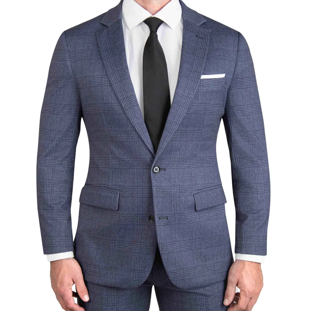 State and Liberty Athletic Fit Stretch Blazer - Storm Blue & Navy Plaid| Casual Blazers|Blazers