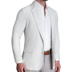 State and Liberty Athletic Fit Stretch Blazer - Grey Seersucker| Casual Blazers|Blazers