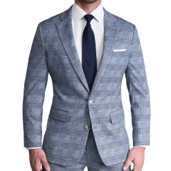 State and Liberty Athletic Fit Stretch Blazer - Knit Light Blue, Navy and White Plaid| Casual Blazers|Blazers