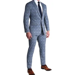 State and Liberty Athletic Fit Stretch Blazer - Knit Light Blue, Navy and White Plaid| Casual Blazers|Blazers