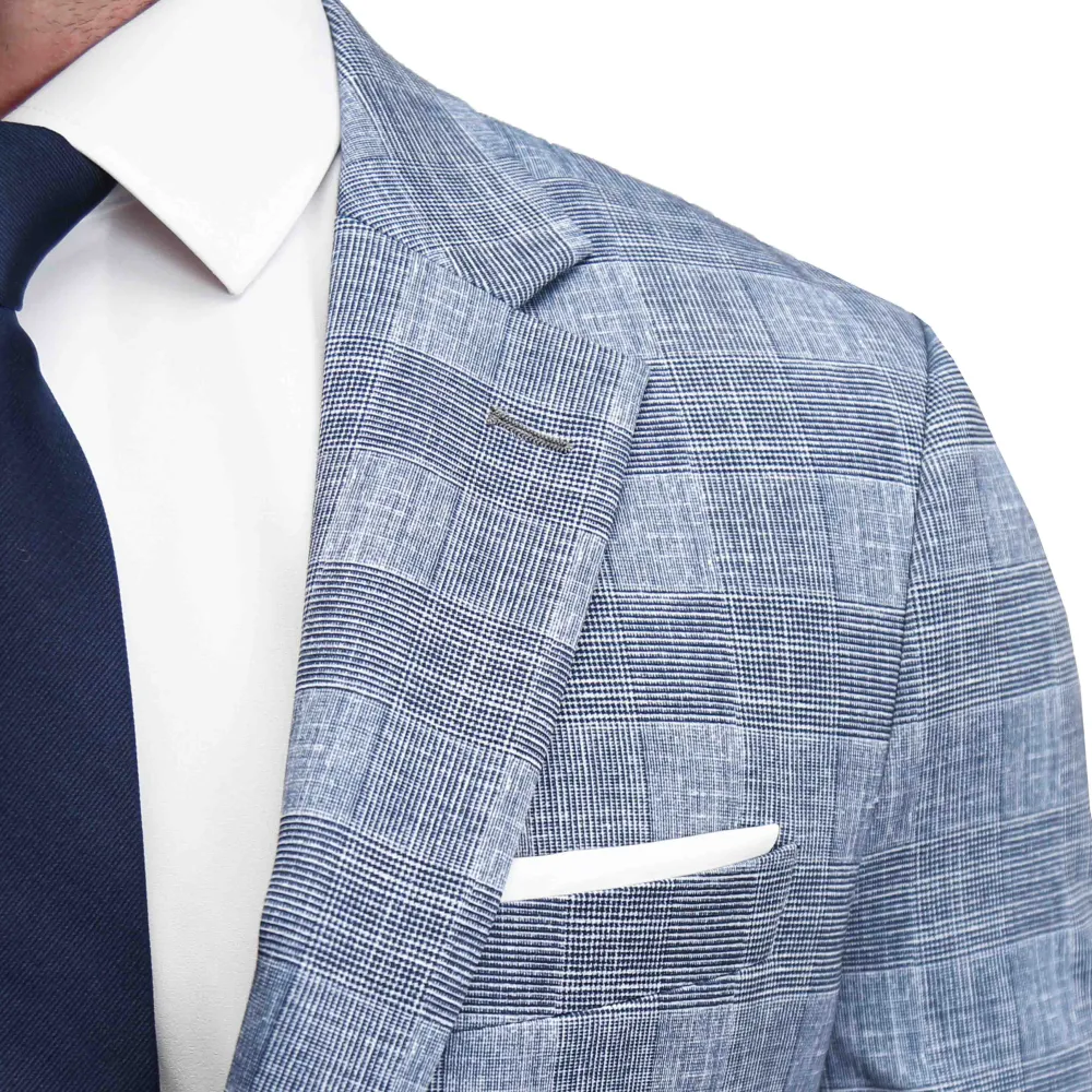 State and Liberty Athletic Fit Stretch Blazer - Knit Light Blue, Navy and White Plaid| Casual Blazers|Blazers