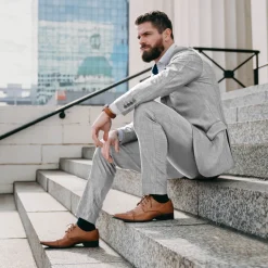 State and Liberty Athletic Fit Stretch Blazer - Lightweight Heathered Light Grey| Casual Blazers|Blazers