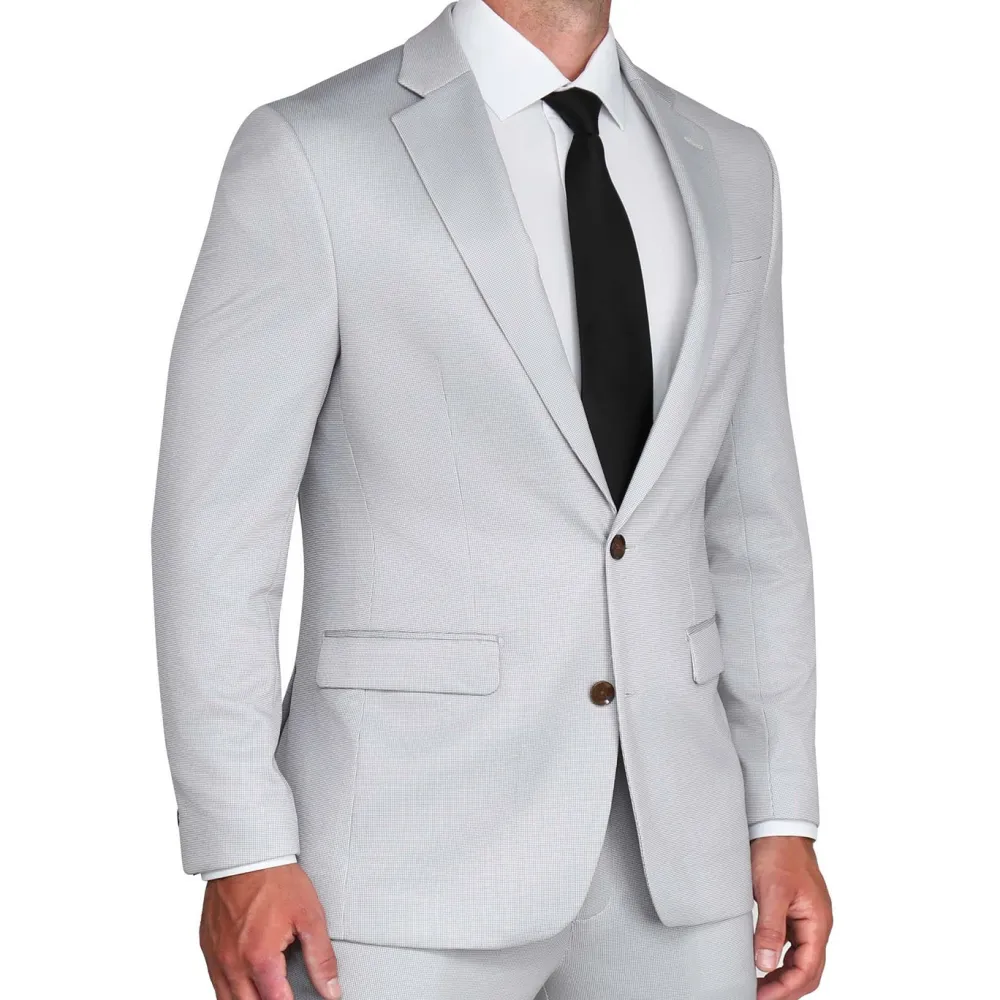 State and Liberty Athletic Fit Stretch Suit - Light Grey Microcheck| Suits