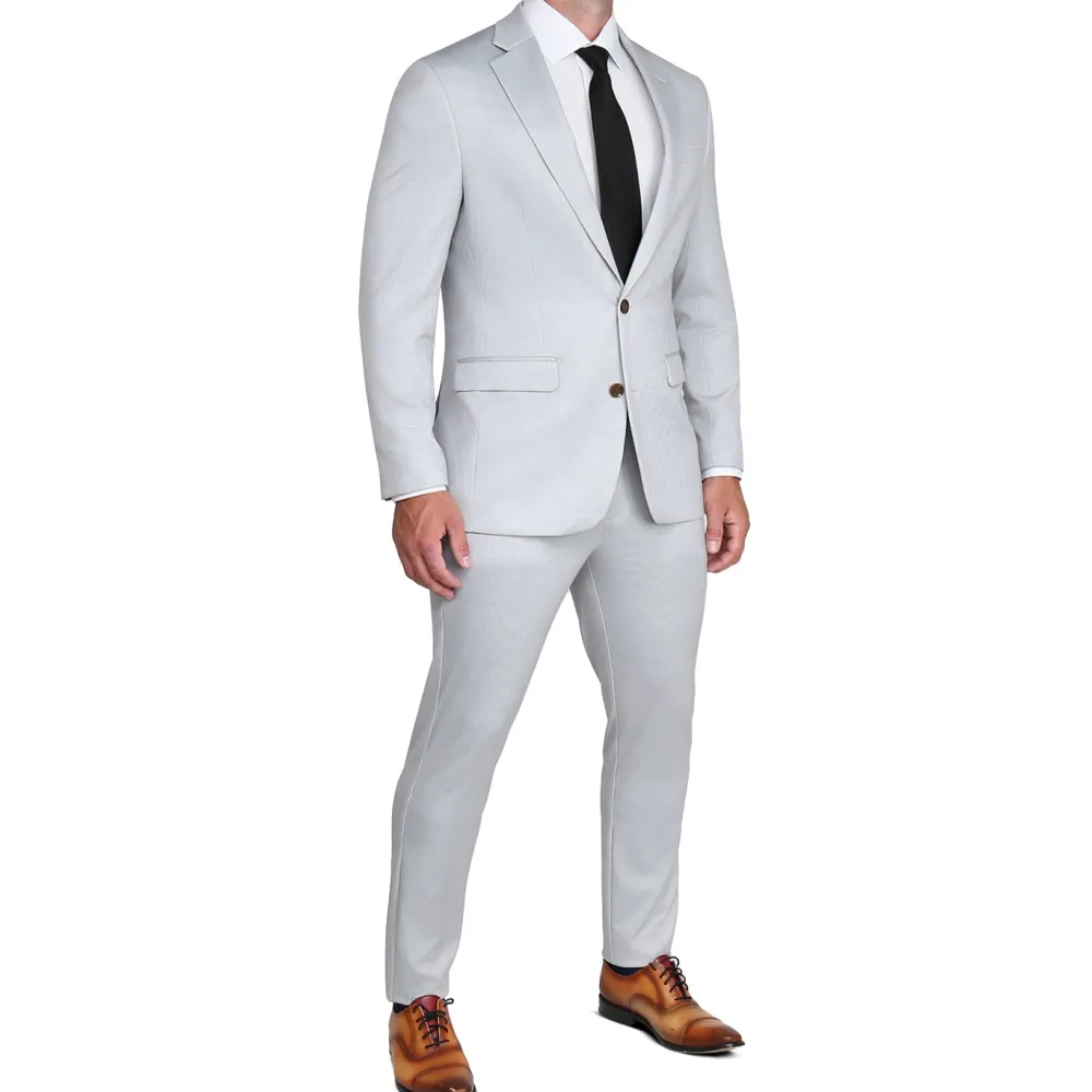 State and Liberty Athletic Fit Stretch Suit - Light Grey Microcheck| Suits