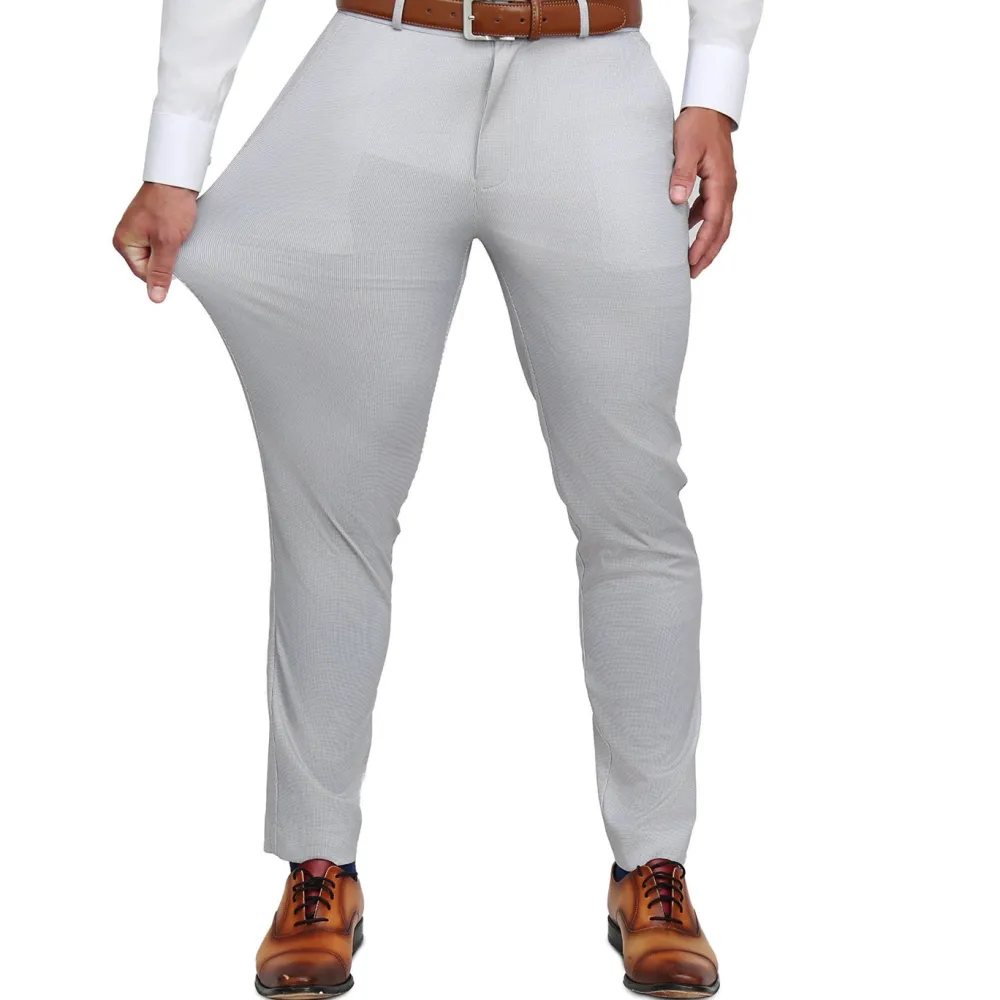 State and Liberty Athletic Fit Stretch Suit - Light Grey Microcheck| Suits