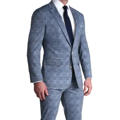 State and Liberty Athletic Fit Stretch Suit - Knit Light Blue, Navy and White Plaid| Suits
