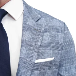 State and Liberty Athletic Fit Stretch Suit - Knit Light Blue, Navy and White Plaid| Suits