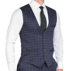 State and Liberty Athletic Fit Stretch Suit Vest - Blue Plaid| Vests