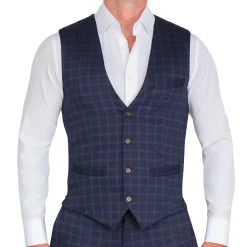 State and Liberty Athletic Fit Stretch Suit Vest - Blue Plaid| Vests