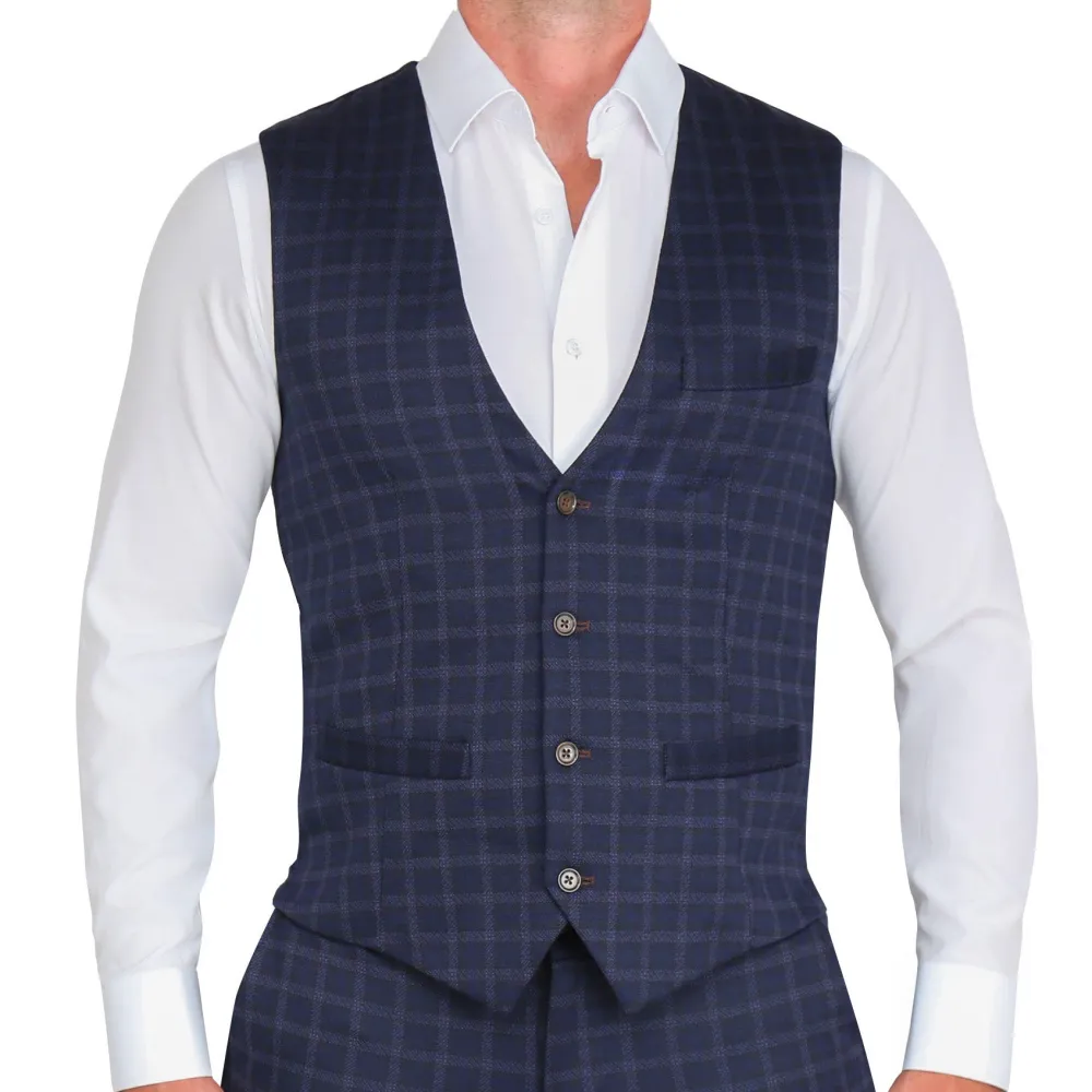 State and Liberty Athletic Fit Stretch Suit Vest - Blue Plaid| Vests