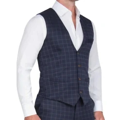 State and Liberty Athletic Fit Stretch Suit Vest - Blue Plaid| Vests