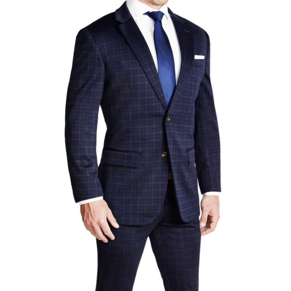 State and Liberty Athletic Fit Stretch Suit - Blue Plaid| Suits