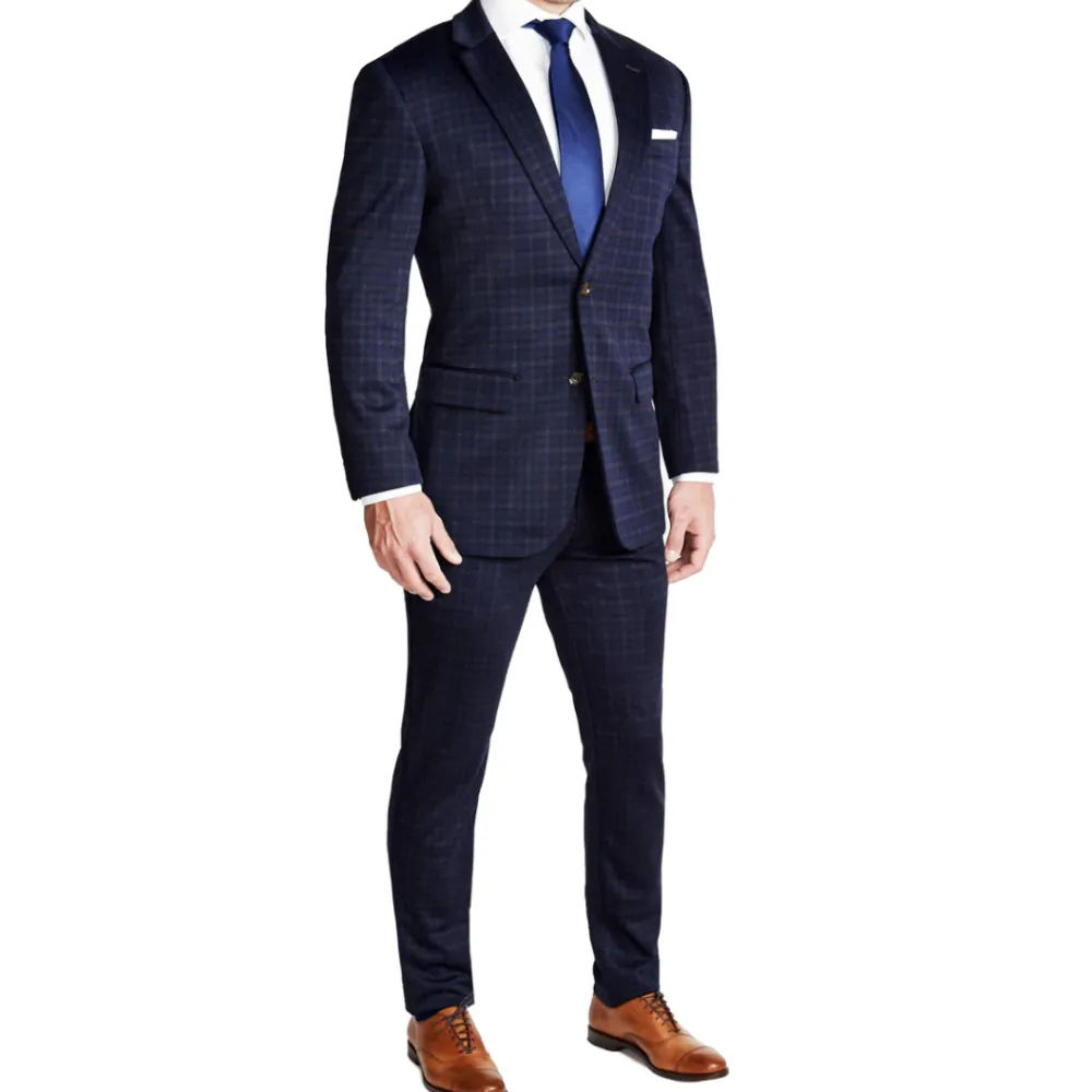 State and Liberty Athletic Fit Stretch Suit - Blue Plaid| Suits
