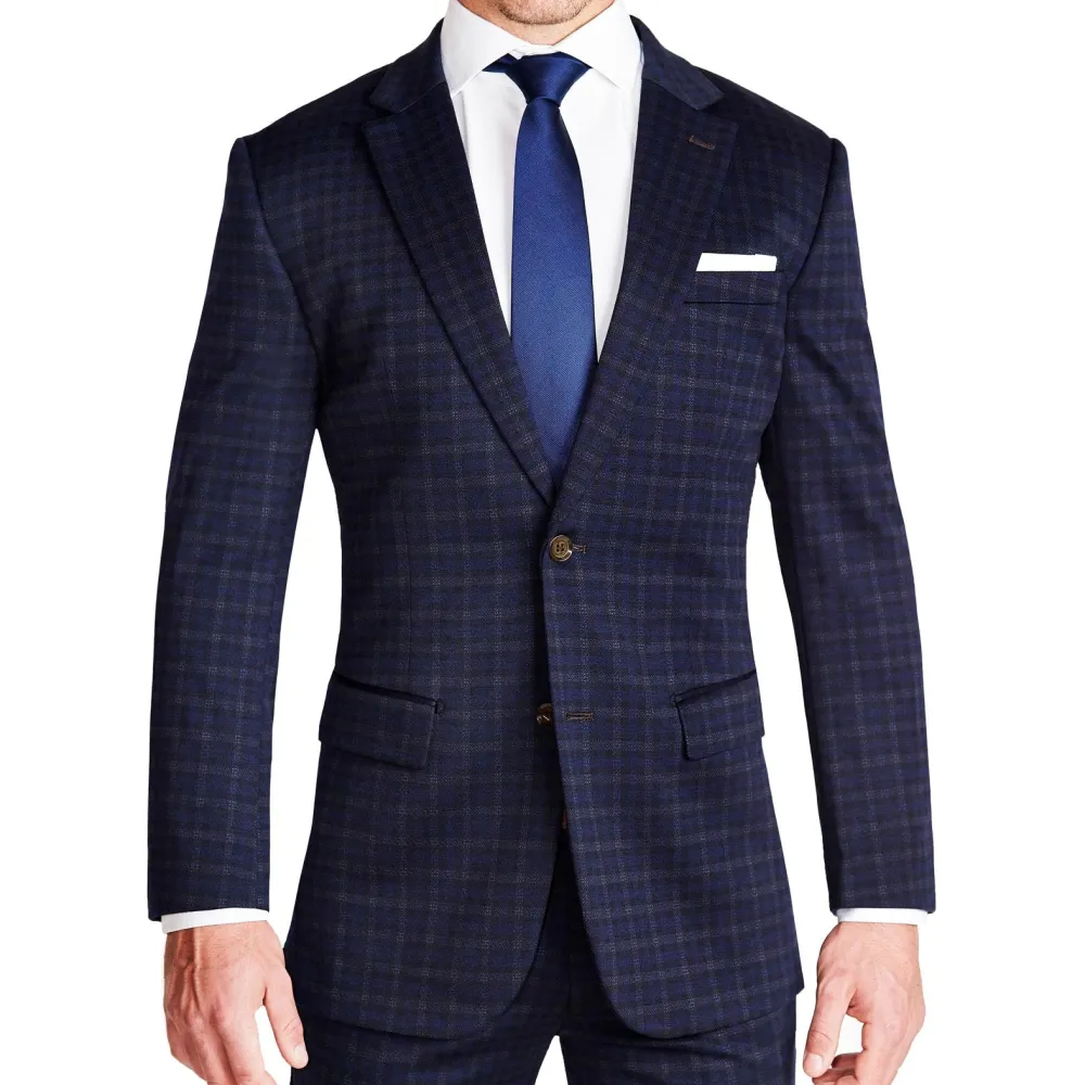 State and Liberty Athletic Fit Stretch Suit - Blue Plaid| Suits
