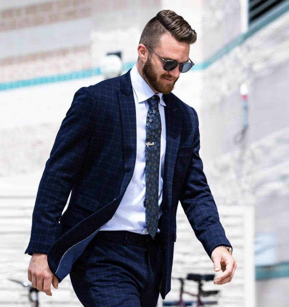 State and Liberty Athletic Fit Stretch Suit - Blue Plaid| Suits