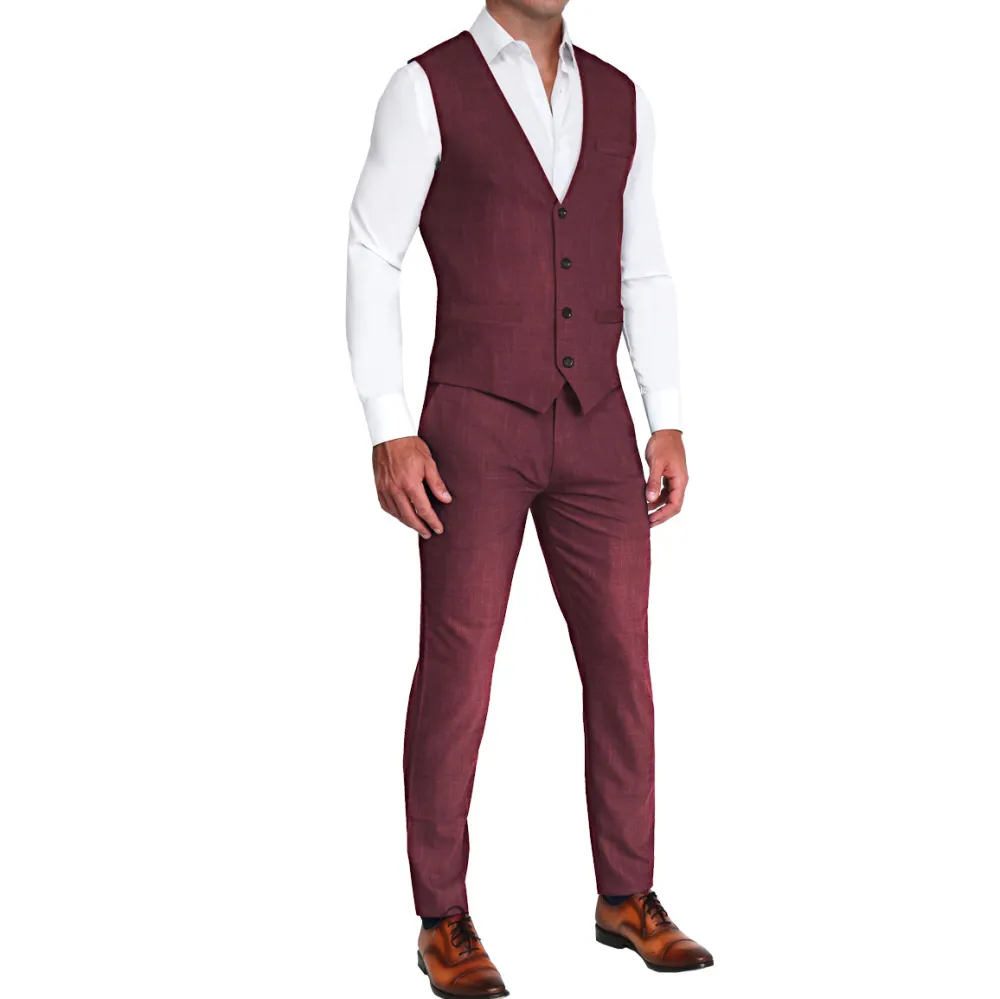 State and Liberty Athletic Fit Stretch Suit Vest - Heathered Maroon| Vests