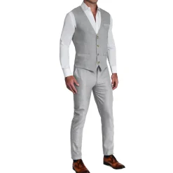 State and Liberty Athletic Fit Stretch Suit Vest - Lightweight Heathered Light Grey| Vests