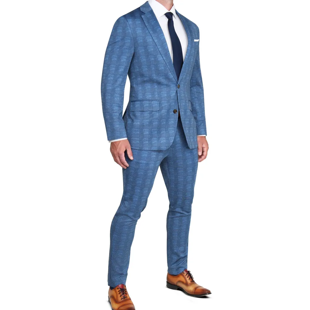 State and Liberty Athletic Fit Stretch Suit - Electric Blue Plaid| Suits