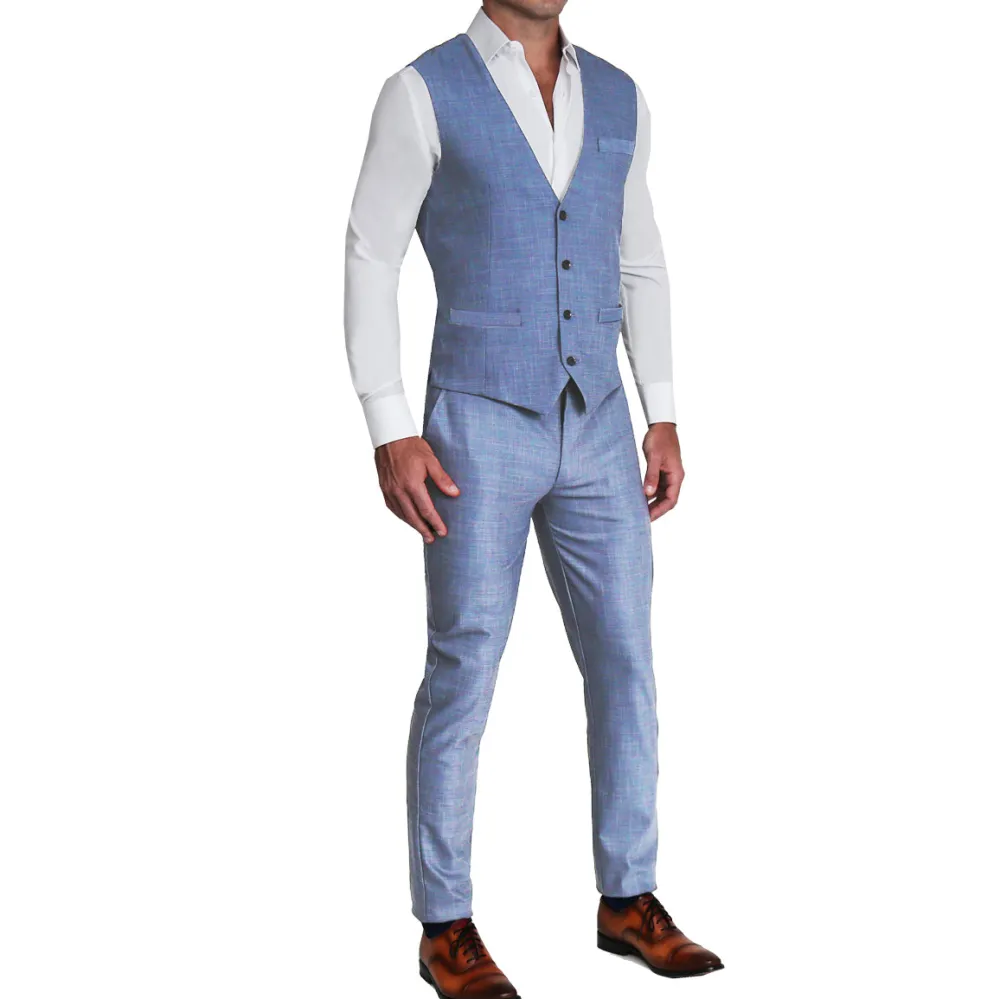 State and Liberty Athletic Fit Stretch Suit Vest - Heathered Light Blue| Vests