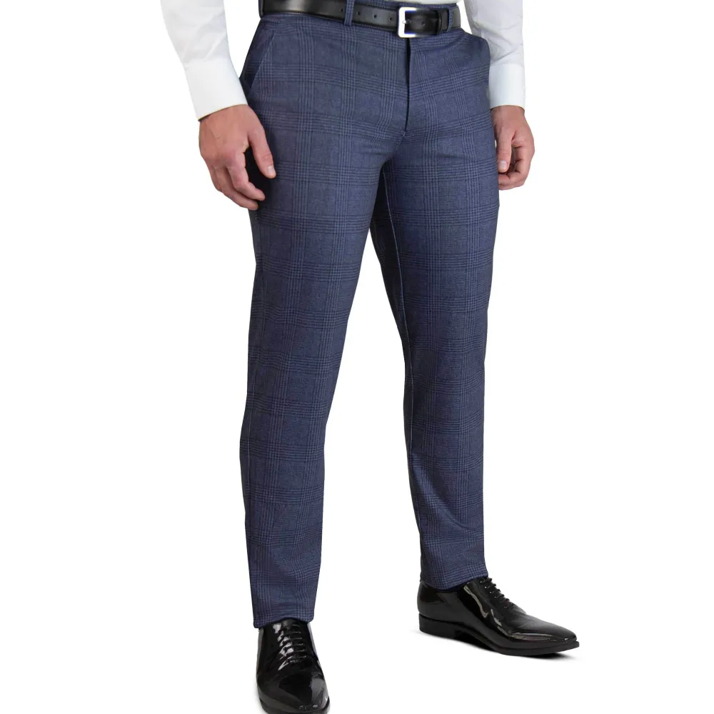 State and Liberty Athletic Fit Stretch Suit Pants - Storm Blue & Navy Plaid| Tech Chinos|Suit Pants
