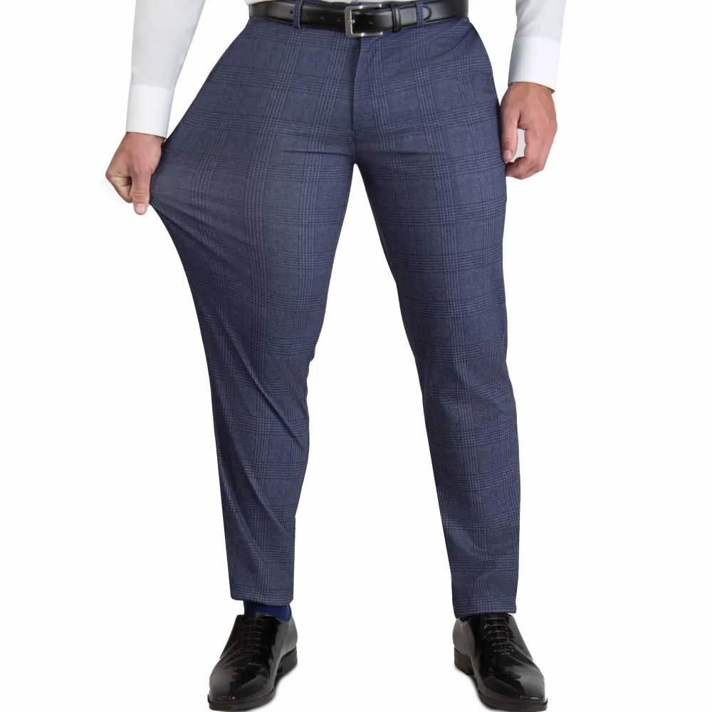 State and Liberty Athletic Fit Stretch Suit Pants - Storm Blue & Navy Plaid| Tech Chinos|Suit Pants