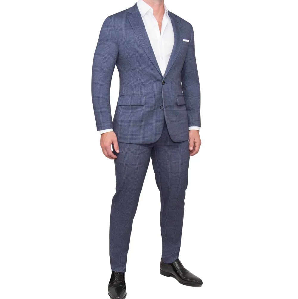 State and Liberty Athletic Fit Stretch Suit Pants - Storm Blue & Navy Plaid| Tech Chinos|Suit Pants