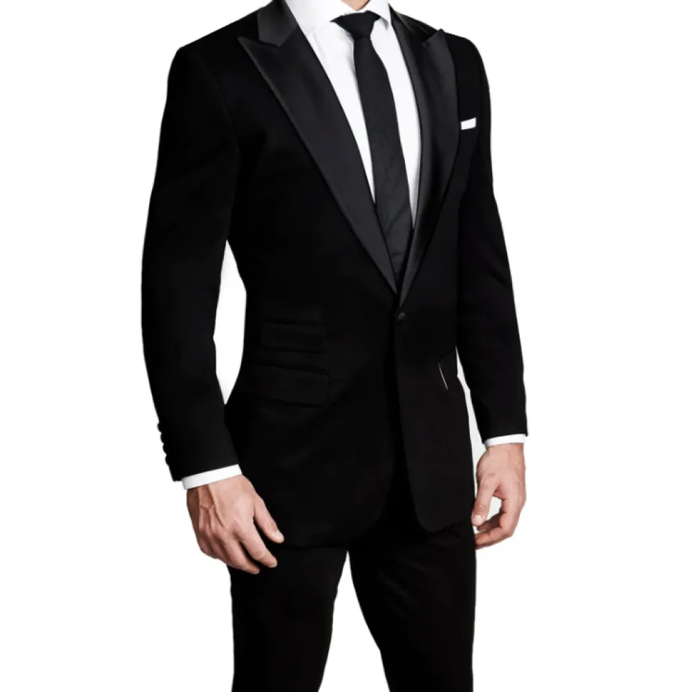 State and Liberty Athletic Fit Stretch Tuxedo - Black with Peak Lapel| Suits|Tuxedos
