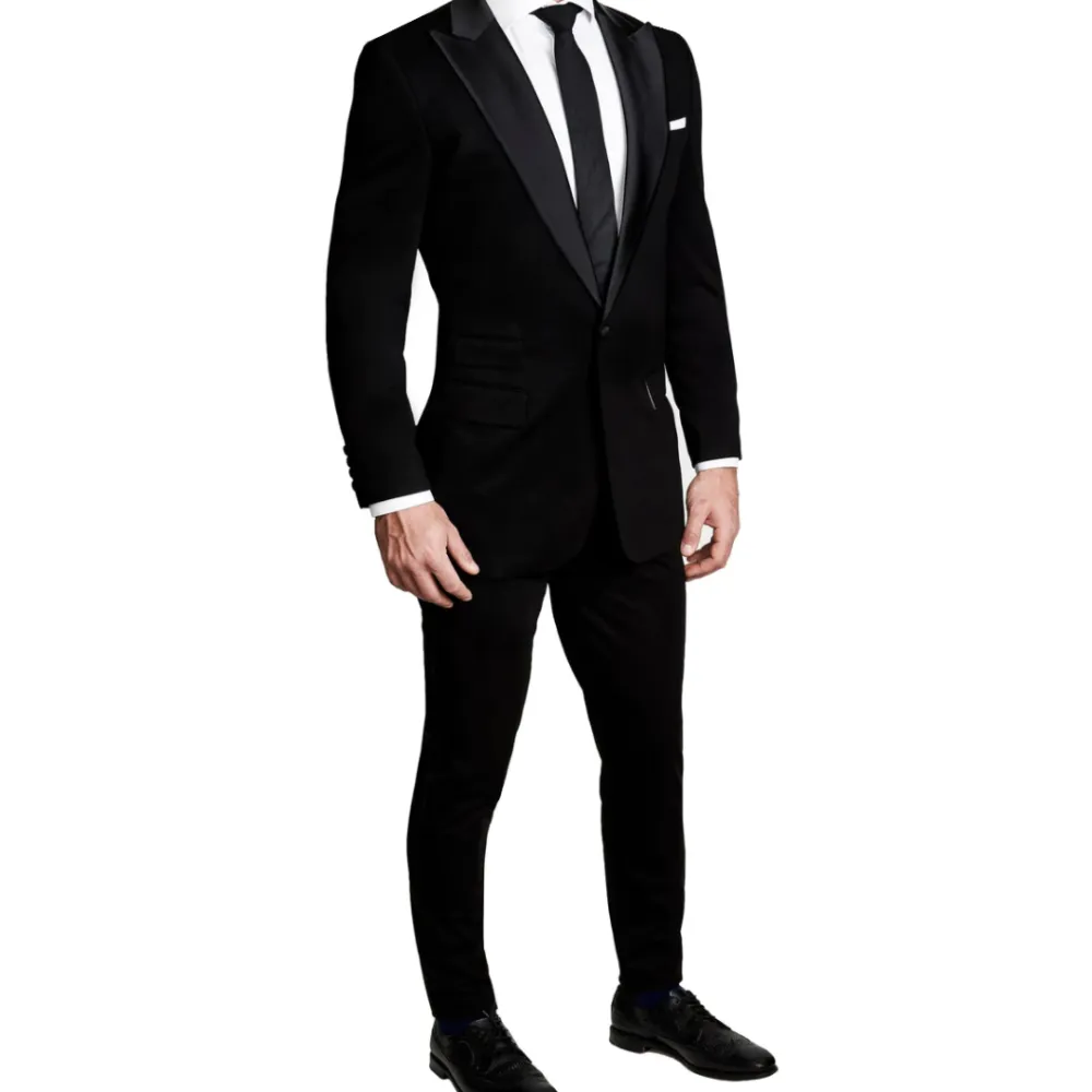 State and Liberty Athletic Fit Stretch Tuxedo - Black with Peak Lapel| Suits|Tuxedos