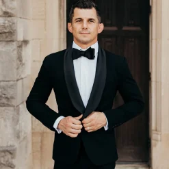 State and Liberty Athletic Fit Stretch Tuxedo - Black with Shawl Lapel| Tuxedos|Suits