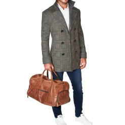 State and Liberty Brown Plaid Double-Breasted Overcoat| Coats & Jackets