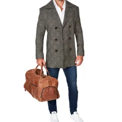 State and Liberty Brown Plaid Double-Breasted Overcoat| Coats & Jackets