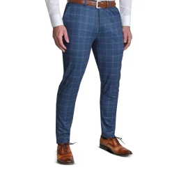 State and Liberty Brushed Tech Suit Pant - Heathered Blue With White Windowpane| Tech Chinos|Suit Pants