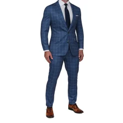 State and Liberty Brushed Tech Suit Pant - Heathered Blue With White Windowpane| Tech Chinos|Suit Pants