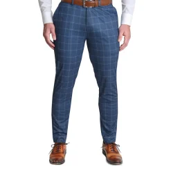 State and Liberty Brushed Tech Suit Pant - Heathered Blue With White Windowpane| Tech Chinos|Suit Pants