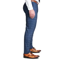 State and Liberty Brushed Tech Suit Pant - Heathered Blue With White Windowpane| Tech Chinos|Suit Pants