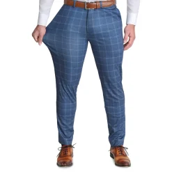 State and Liberty Brushed Tech Suit Pant - Heathered Blue With White Windowpane| Tech Chinos|Suit Pants