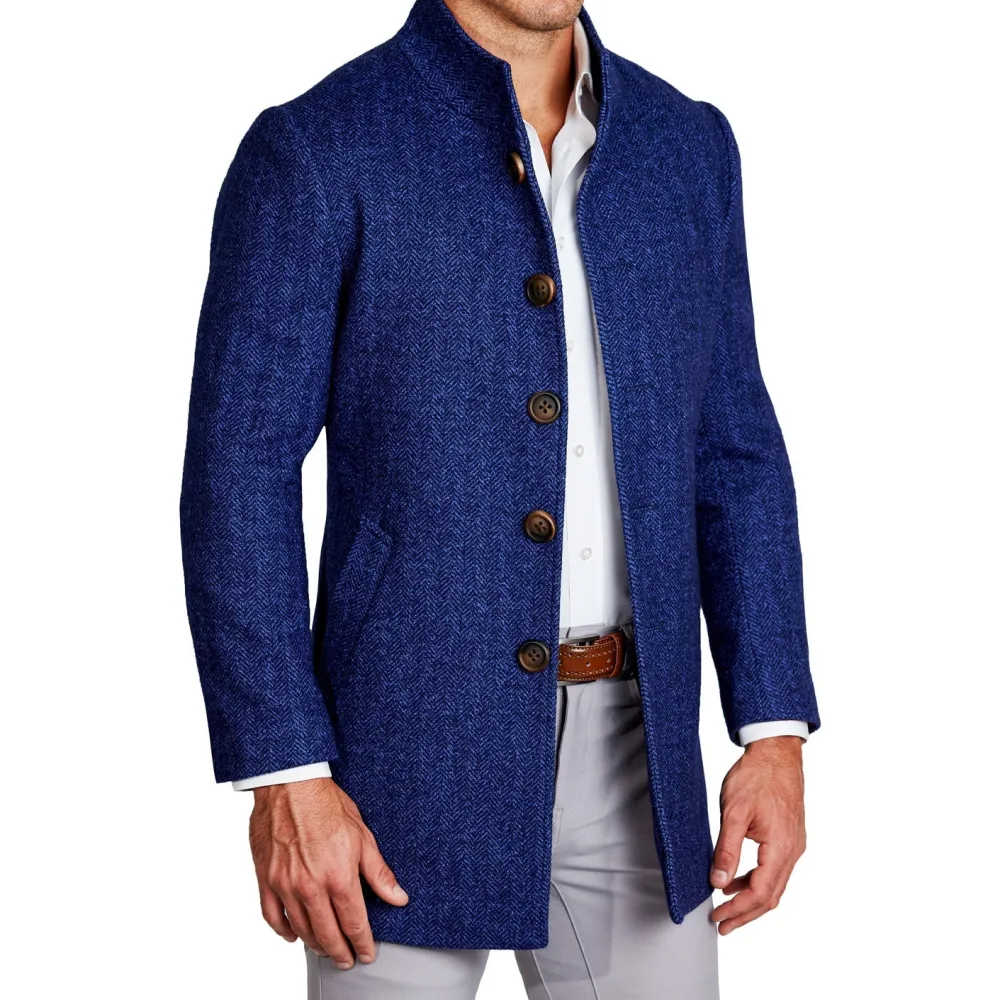 State and Liberty Cobalt Herringbone Open Button Overcoat| Coats & Jackets