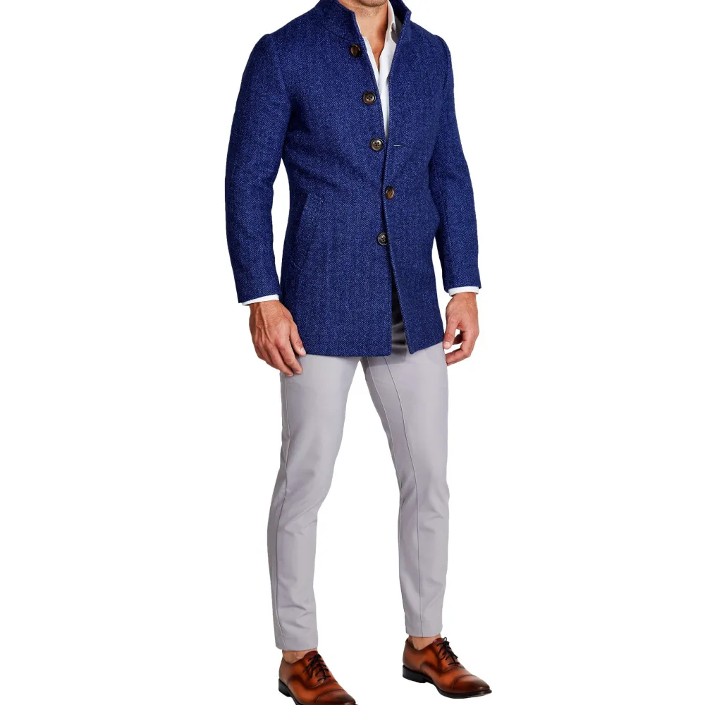 State and Liberty Cobalt Herringbone Open Button Overcoat| Coats & Jackets