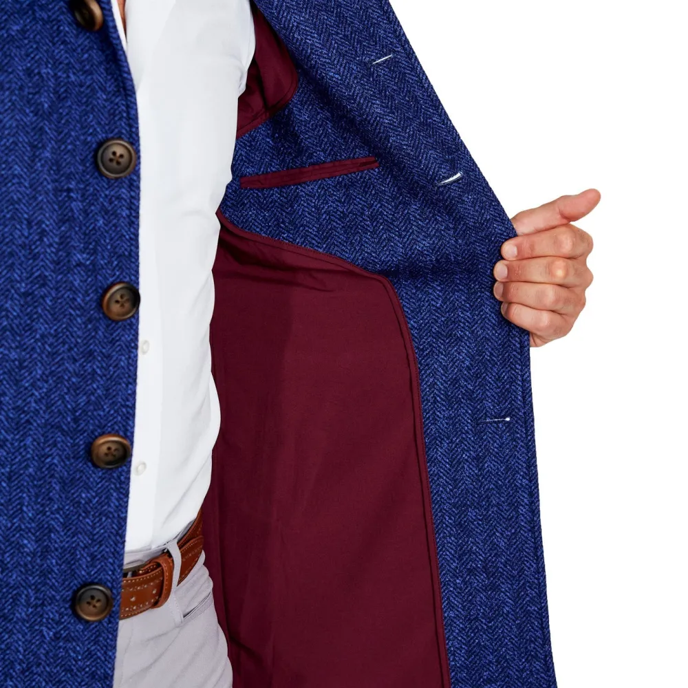 State and Liberty Cobalt Herringbone Open Button Overcoat| Coats & Jackets