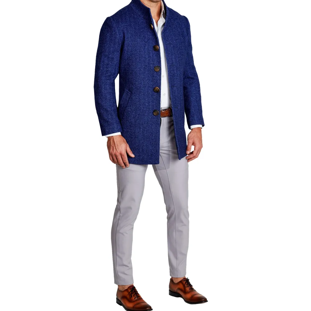 State and Liberty Cobalt Herringbone Open Button Overcoat| Coats & Jackets