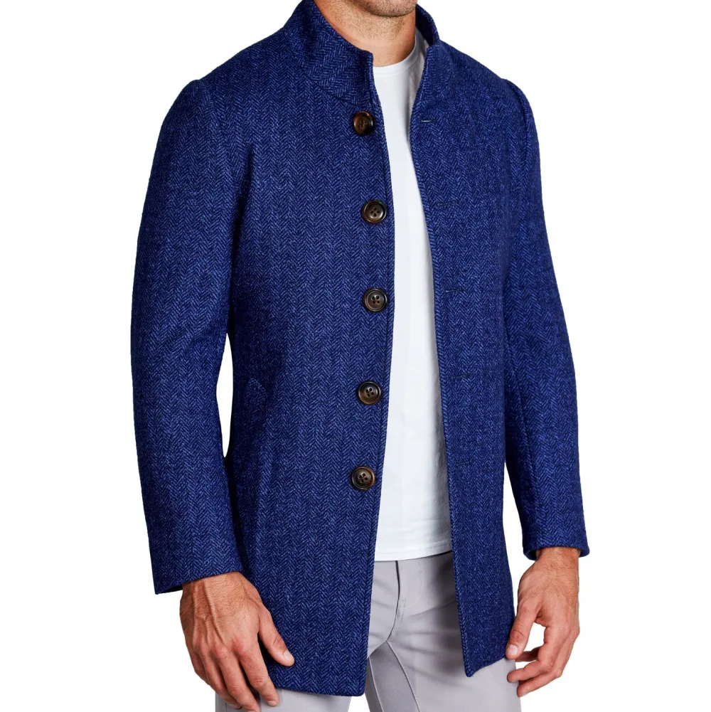 State and Liberty Cobalt Herringbone Open Button Overcoat| Coats & Jackets